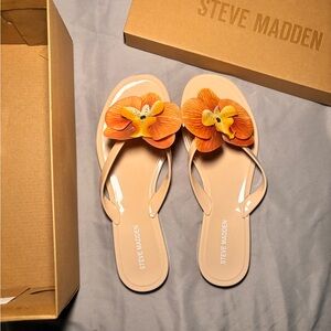 Steve Madden Beige Sandals with Orange Floral Accent